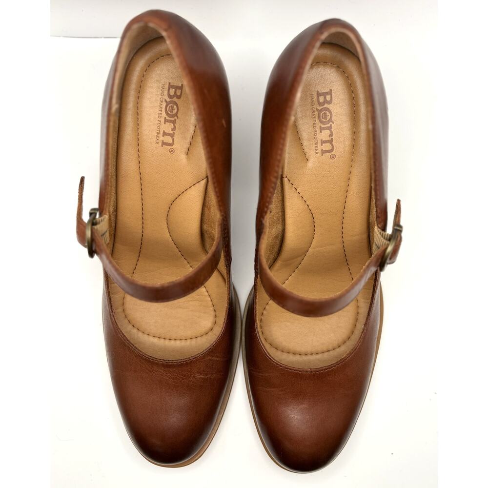 Born Khelani Leather Mary Jane Heels Women's 9.5M Brown Comfort Block Heel Shoes - Picture 2 of 8
